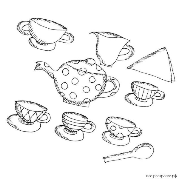 Рисование чайный сервиз черно-белые