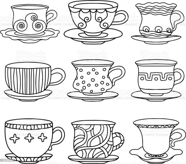 Чайник с чашкой вектор чб