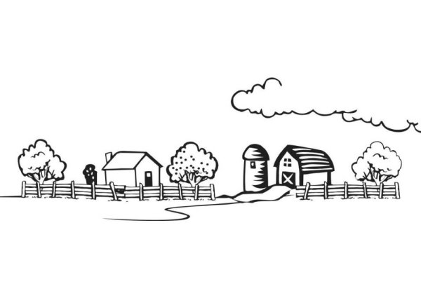 Деревенский пейзаж Векторная Графика