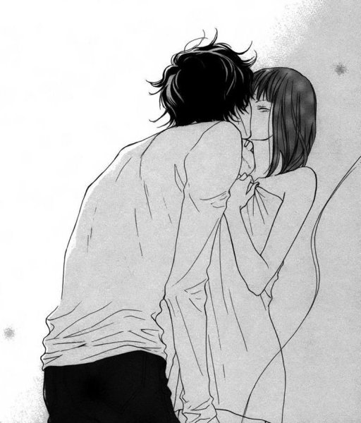 Аниме поцелуй черно белое