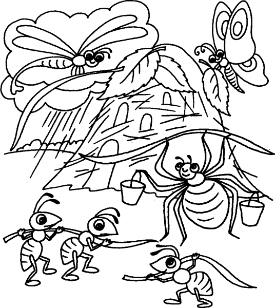 Стрекоза и муравей раскраска для детей