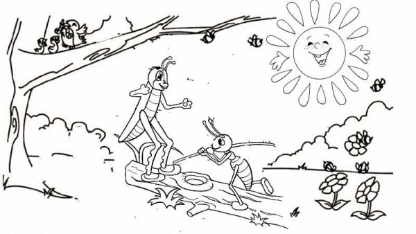 Раскраски к басне Крылова Стрекоза и муравей