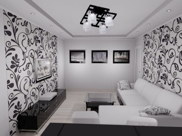 Черно белый интерьер гостиной