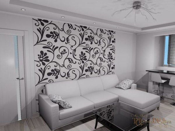 Интерьер гостиной в хрущевке в черно белых тонах