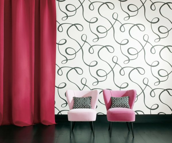 Чёрно-белые обои в интерьере спальни