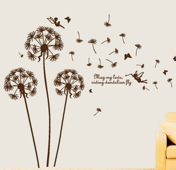 Декор на стене одуванчиков на белом фоне