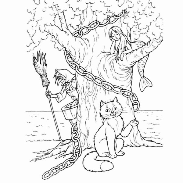 У Лукоморья дуб зеленый рисунок