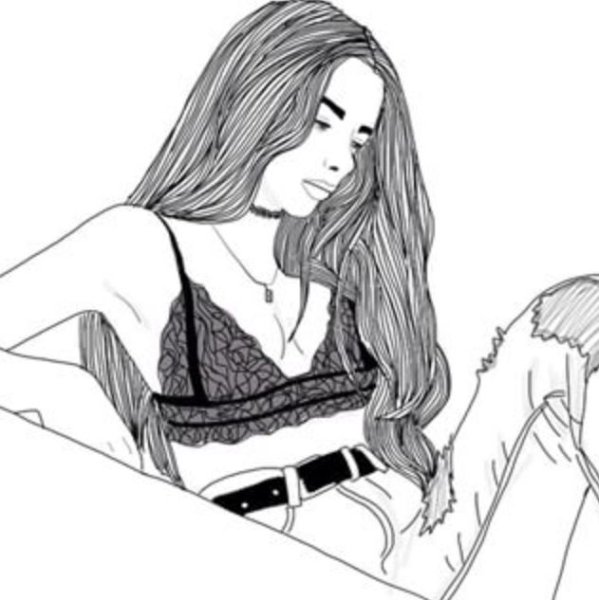 Чёрно-белые рисунки для срисовки девушка