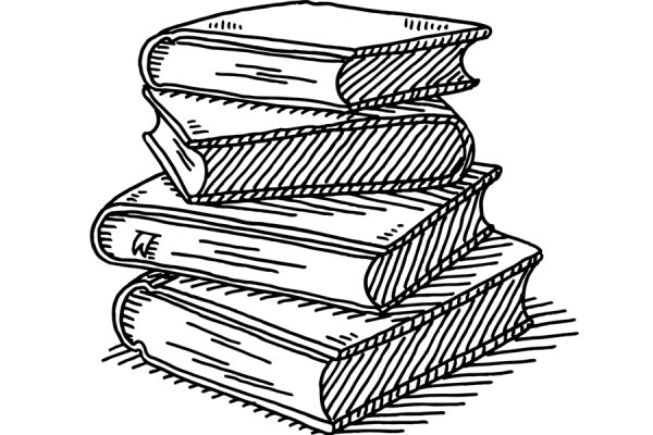 Стопка книг на прозрачном фоне черно белая