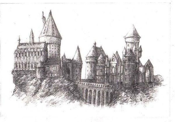 Нарисовать замок из Гарри Поттера Хогвартс карандашом