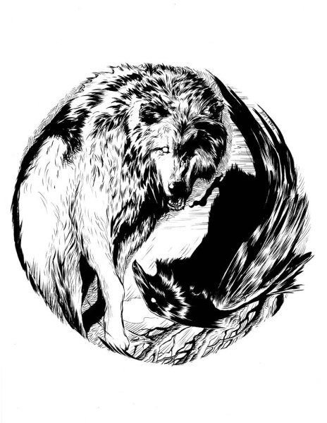 Волк и ворон тату эскиз