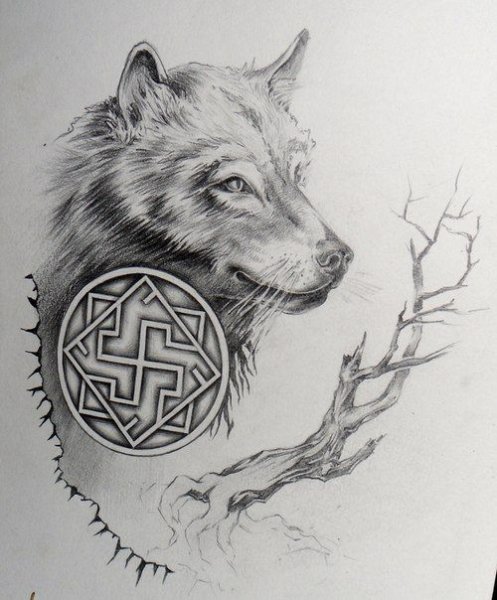 Славянский волк тату