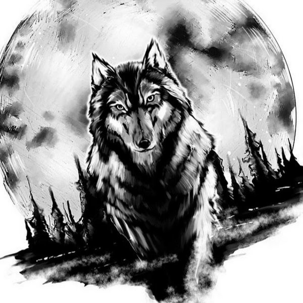 Волк на фоне Луны тату