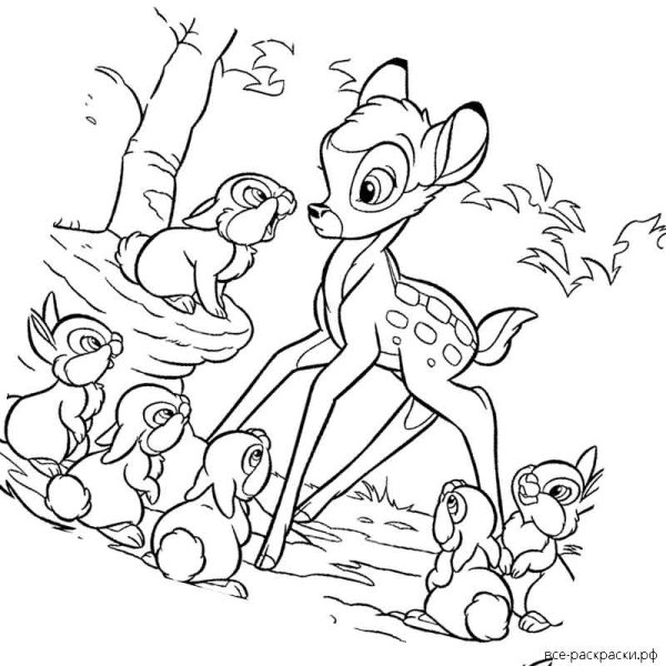 Олененок Бэмби раскраска