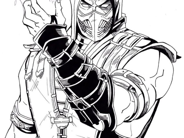 Раскраска Скорпион из мортал комбат 11