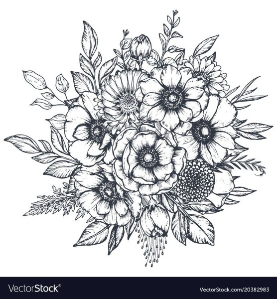 Букет цветов черно белый