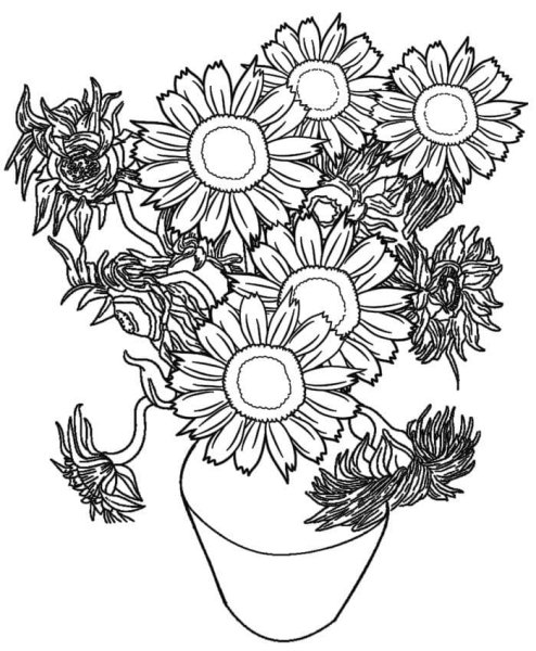 Ваза с подсолнухами раскраска