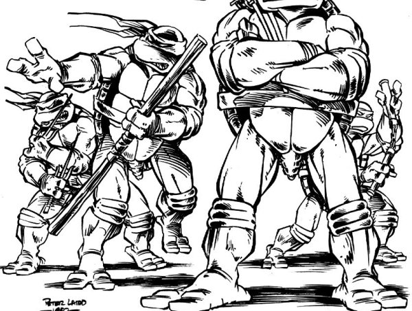 Тату Черепашки ниндзя черно белые