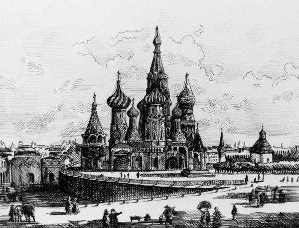 Храм Василия Блаженного черно белый