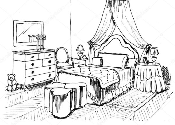 Спальня комната для кукол раскраска