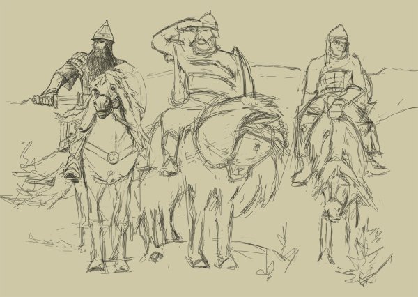 Три богатыря Васнецова черно белая