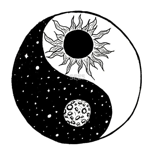 Солнце и Луна Инь Янь эскиз