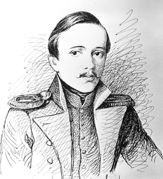 Портрет Лермонтова черно белый