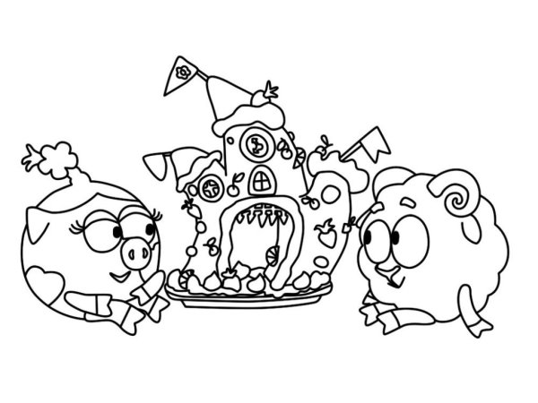 Раскраска Смешарики Нюша и Бараш