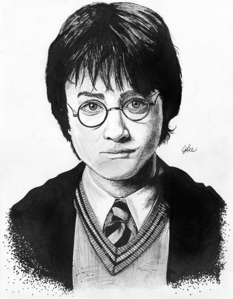 Гарри Поттер черно белый рисунок