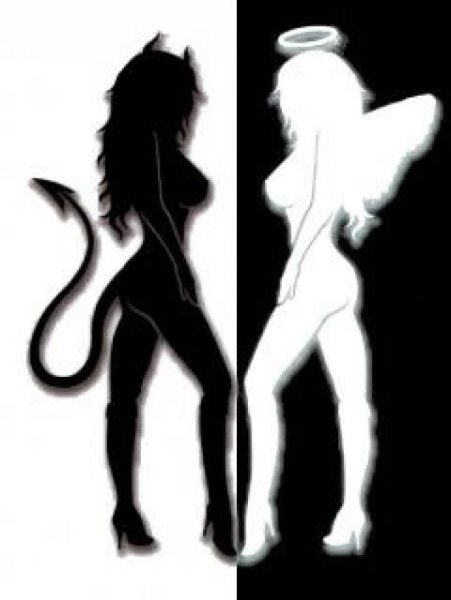 Силуэт девушки ангела и дьявола