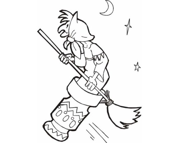 Баба Яга на метле раскраска