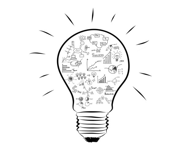 Лампочка идея черно белая