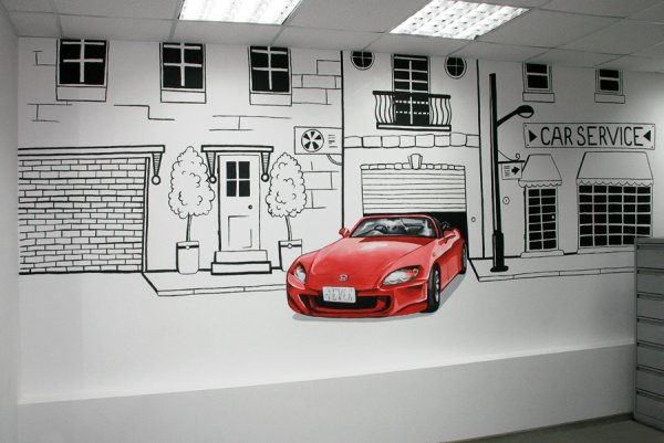 Роспись стен в автосервисе