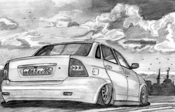 Лада Приора нарисованная сбоку