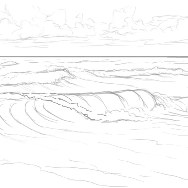 Нарисовать море карандашом