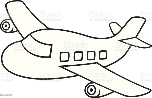 Детский самолет вектор черно-белый