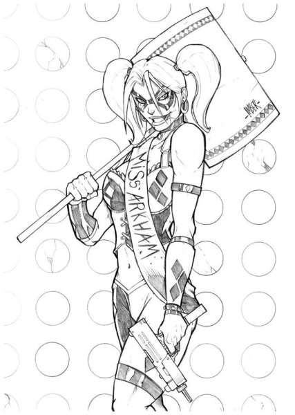 Харли Квинн рисунок черно белый