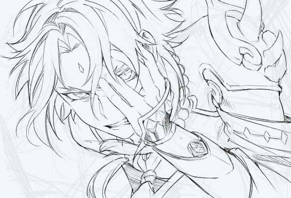 Райден Геншин черно белый