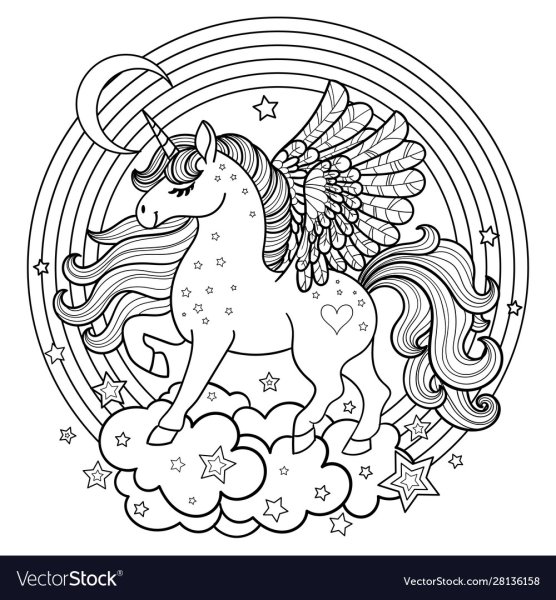 Единорог мультяшный черно белый