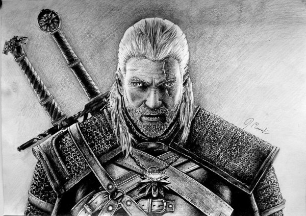 Геральт из Ривии черно белый