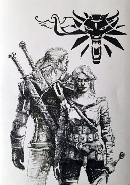 Геральт из Ривии черно белый