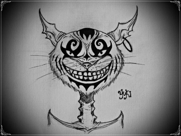 Чеширский кот тату черно белое