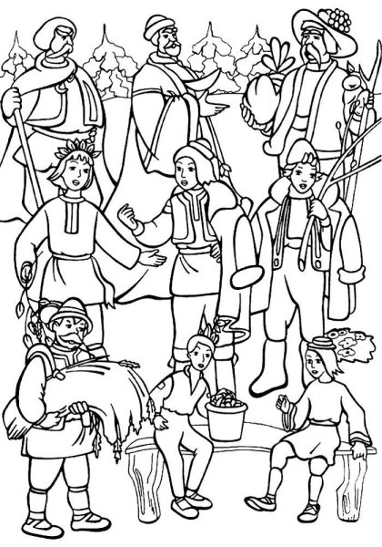 Раскраски к сказке 12 месяцев для детей