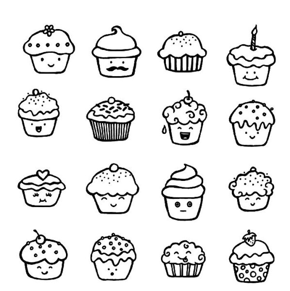 Кавайные раскраски кексы