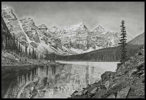 Горный пейзаж карандашом