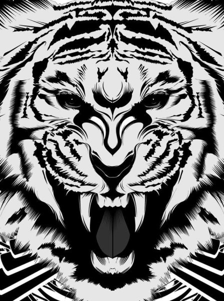 Тигр тату эскиз черно белый