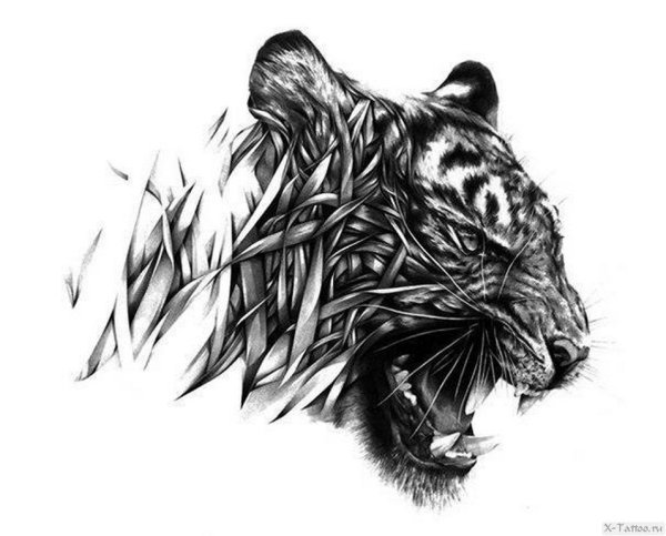 Тигр тату эскиз черно белый