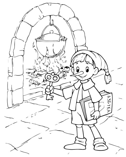 Раскраска Буратино с азбукой