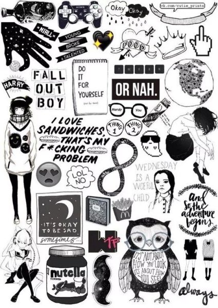 Стикеры чёрно белые для личного дневника