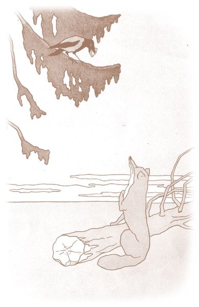 Иллюстрация ворона и лисица